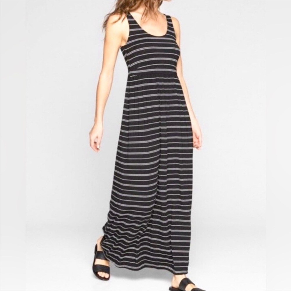 Athleta Black and White Striped Maxi Sundress